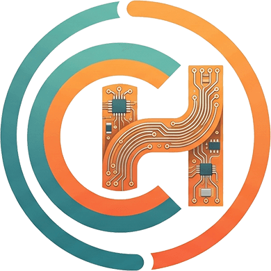CH Initials enclosed in a half teal half orange circle. The H is designed to look like a circuit board